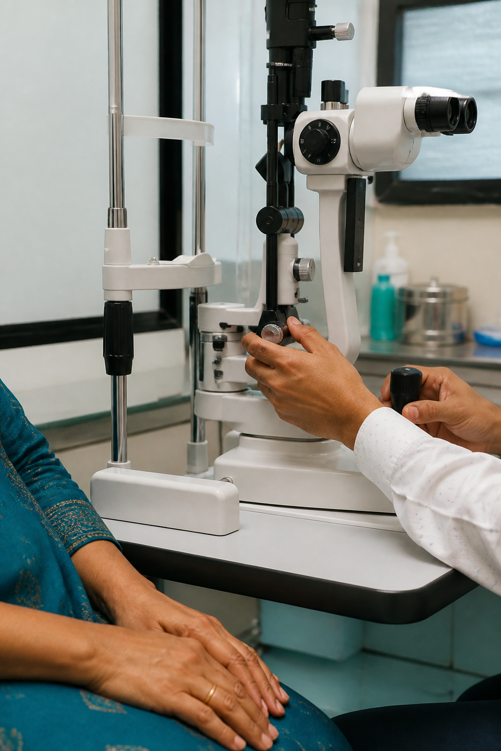 Indian patient receiving a routine eye check-up
